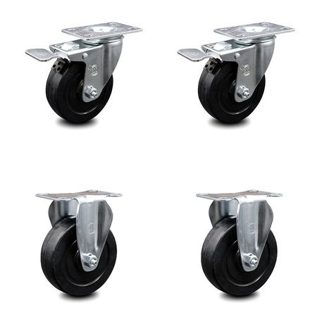 SERVICE CASTER 4 Inch Soft Rubber Swivel Top Plate Caster Lock Brakes 2 Rigid SCC, 2PK SCC-TTL20S414-SRS-2-R-2